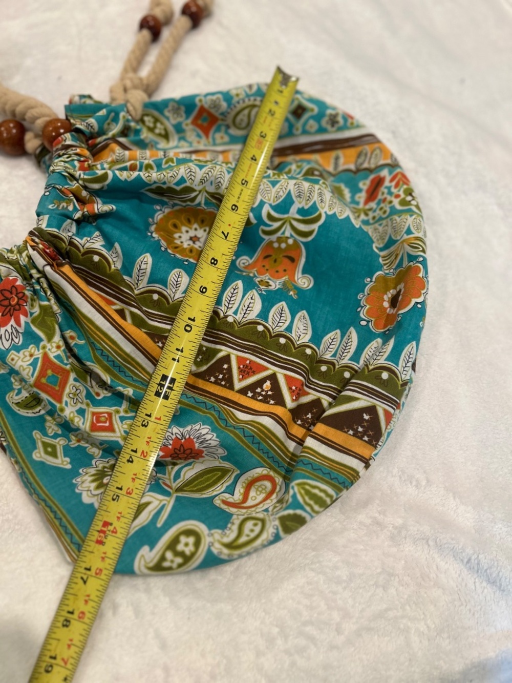 Boho Quilted Rope-Handle Drawstring Tote in Teal Floral - Picture 5 of 7